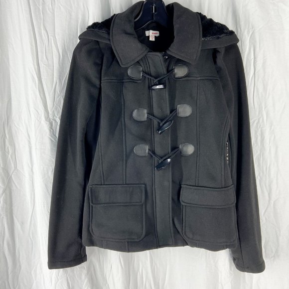 BOGO Black Toggle Faux Fur Lined Full Zip Peacoat Size M - Picture 1 of 11